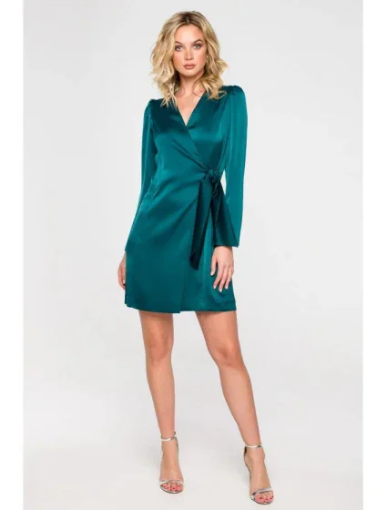 Dámské zavinovací šaty model 20081242 Tmavě smaragd zelené - Makover Dámské zavinovací šaty model 20081242 Tmavě smaragd zelené - Makover