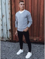 Pánský světle šedý svetr s výstřihem Dstreet model 21979350 - FashionStreet