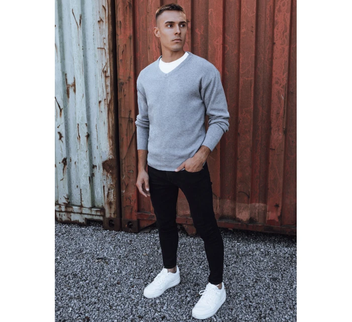 Pánský světle šedý svetr s výstřihem Dstreet model 21979350 - FashionStreet
