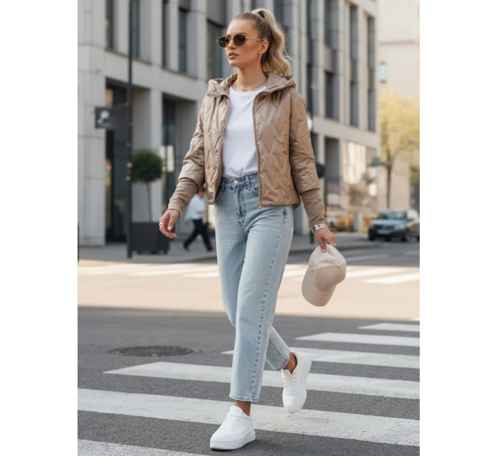 Dámská přechodná prošívaná bunda s kapucí FashionStreet camel TY5561
