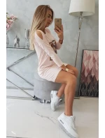 Šaty s 3D grafikou a zdobenými volánky pudrově růžové Šaty s 3D grafikou a zdobenými volánky pudrově růžové