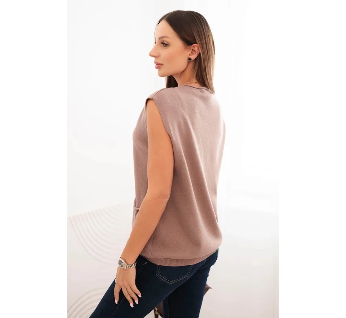 Dámský model 21410334 viskózový svetr s kapsami a V výstřihem fango - K-Fashion Dámský model 21410334 viskózový svetr s kapsami a V výstřihem fango - K-Fashion