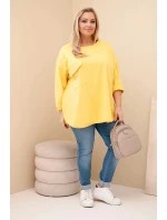 Dámská blůza Plus Size s bavlnou, kapsou a ohrnovacími rukávy žlutá