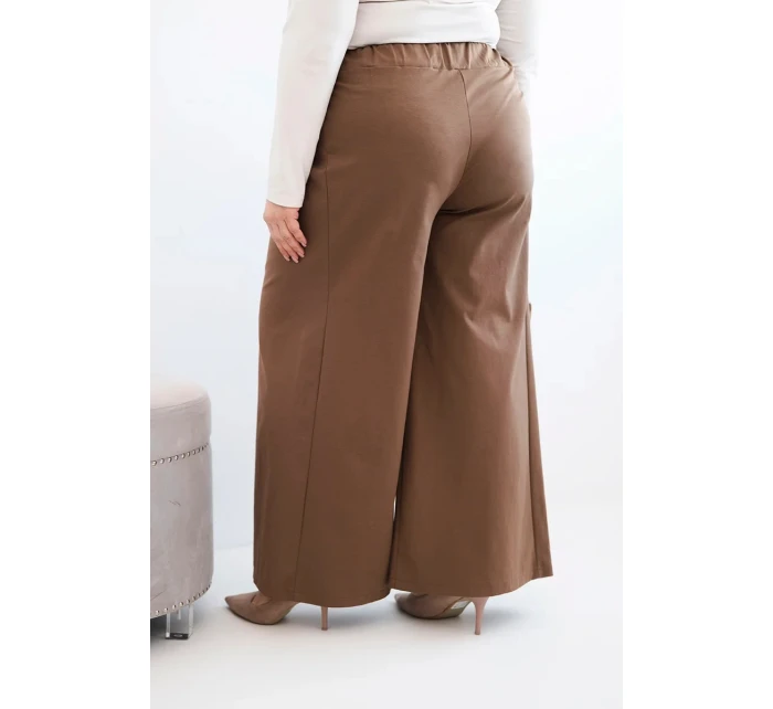 Dámské kalhoty Plus Size s širokými nohavicemi a plisováním camelové