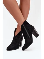Dámské kotníčkové boty na podpatku z eko semiše černé model 21711578 - Boto