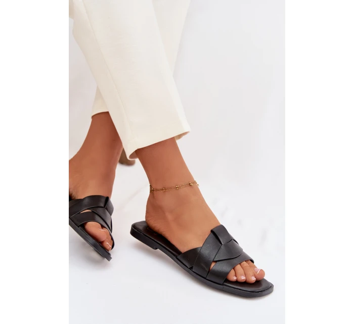 Dámské ploché pantofle s pásky Černé model 21943269 - Boto