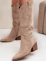 Kožené kovbojské kozačky na podpatku Khaki Hartley