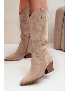 Kožené kovbojské kozačky na podpatku Khaki Hartley
