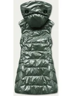 Lesklá zelená dámská vesta s kapucí model 17249734 - S'WEST Lesklá zelená dámská vesta s kapucí model 17249734 - S'WEST