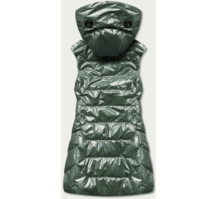 Lesklá zelená dámská vesta s kapucí model 17249734 - S'WEST Lesklá zelená dámská vesta s kapucí model 17249734 - S'WEST