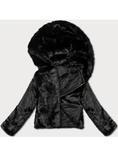 Černá krátká kožešinová bunda s kapucí model 21248767 - J.STYLE