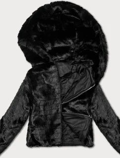 Černá krátká kožešinová bunda s kapucí model 21248767 - J.STYLE