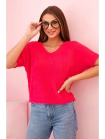 Dámský svetr z měkkého model 21291593 s V výstřihem krátký rukáv fuchsie - K-Fashion Dámský svetr z měkkého model 21291593 s V výstřihem krátký rukáv fuchsie - K-Fashion