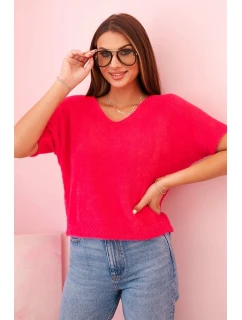 Dámský svetr z měkkého model 21291593 s V výstřihem krátký rukáv fuchsie - K-Fashion