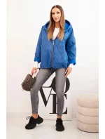 Dámská prošívaná bunda s kapucí džínová modrá