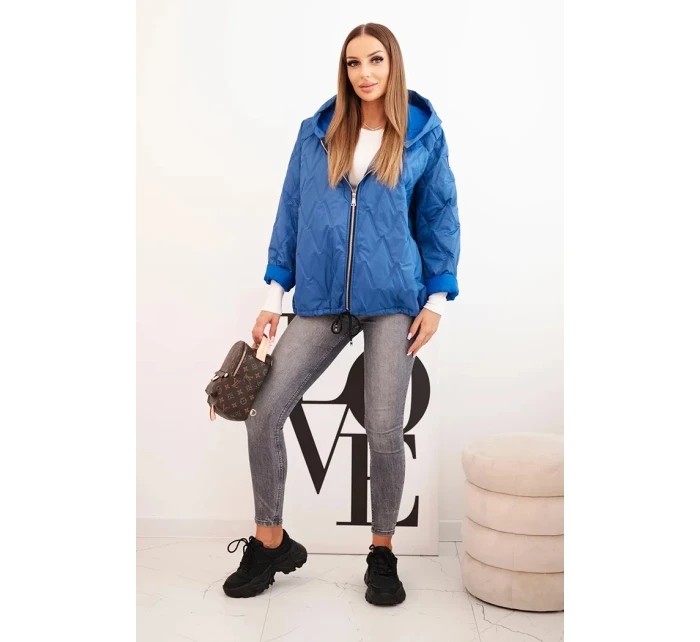 Dámská prošívaná bunda s kapucí džínová modrá