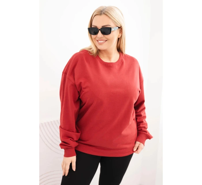 Dámská mikina s model 21723029 designem Plus Size bavlněná basic s kulatým výstřihem bordó - K-Fashion