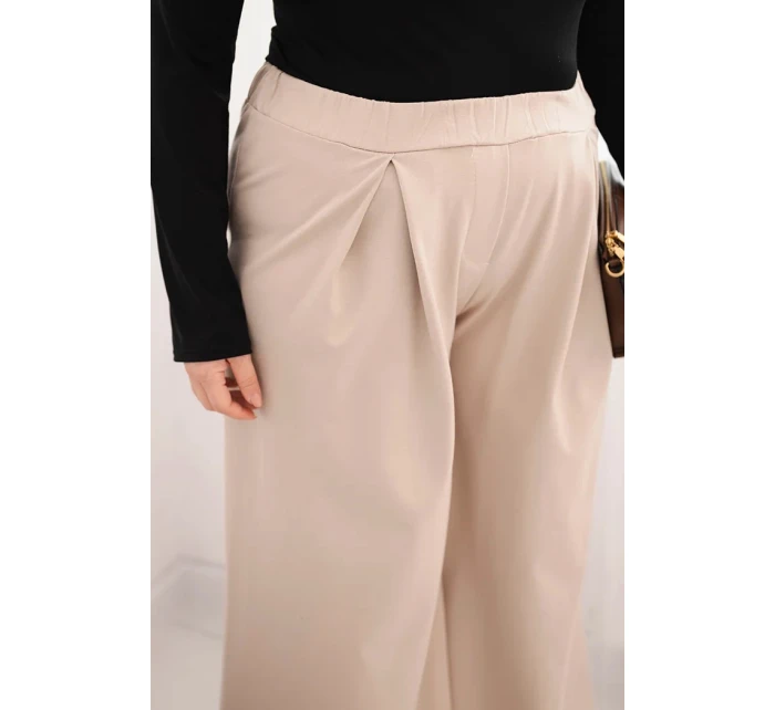 Dámské kalhoty Plus Size s širokými nohavicemi a model 21728707 béžové - K-Fashion