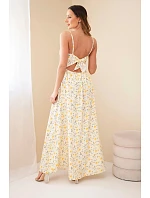 Dámské maxi šaty s květinovým vzorem na ramínkách se zavazováním na zádech žlutá