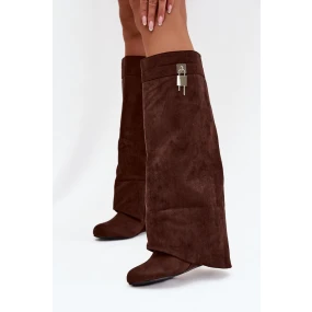 Dámské kozačky na platformě s páskem a stříbrným detailem čokoládové Korivelle