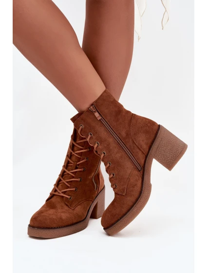 Zateplené dámské kotníkové boty s šněrováním a zipy Camel Paressa