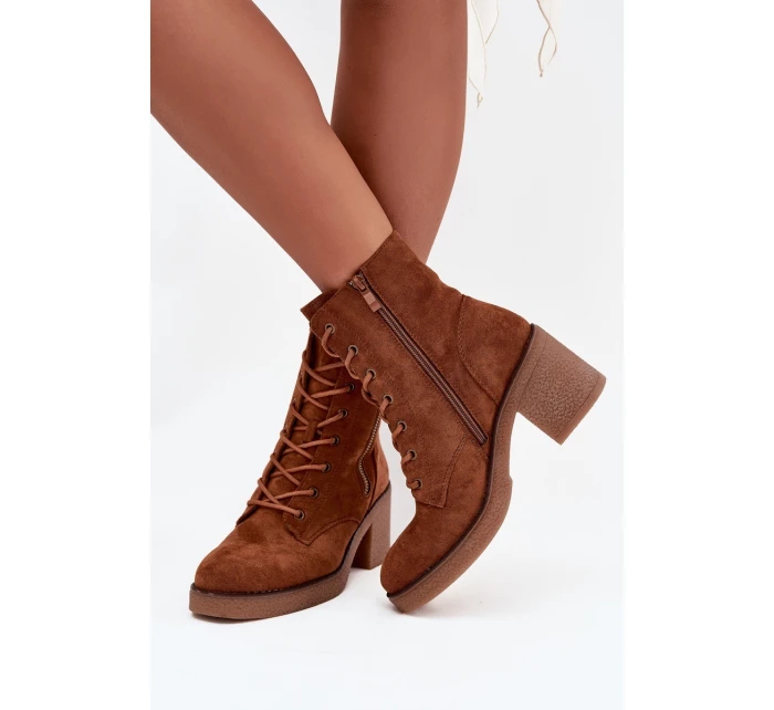Zateplené dámské kotníkové boty s šněrováním a zipy Camel Paressa