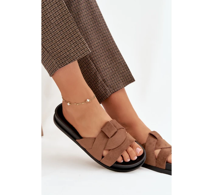 Dámské pantofle Eko semiš s pásky hnědé model 21918915 - Boto