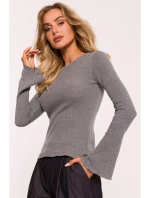 model 20476112 Žebrovaný top s dlouhými rukávy šedý melír - Moe