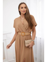 Dlouhé šaty s ozdobným páskem Camel