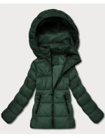 Tmavě zelená dámská prošívaná zimní bunda v délce k bokům (T3-2656#-33)