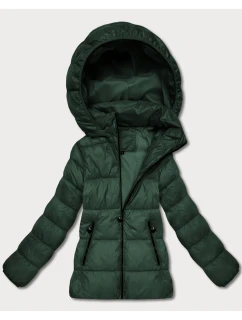 Tmavě zelená dámská prošívaná zimní bunda v délce k bokům (T3-2656#-33)