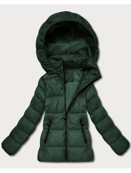 Tmavě zelená dámská prošívaná zimní bunda v délce k bokům (T3-2656#-33)