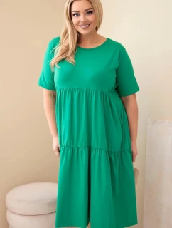 Dámské bavlněné šaty Plus Size s krátkým rukávem a volánem zelená