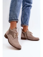 model 21646155 Nízké Dámské Botky se Šněrováním Semišové Bežové - Zazoo