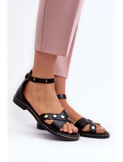 Zazoo 40378 Ploché Dámské Kožené Sandály Černé