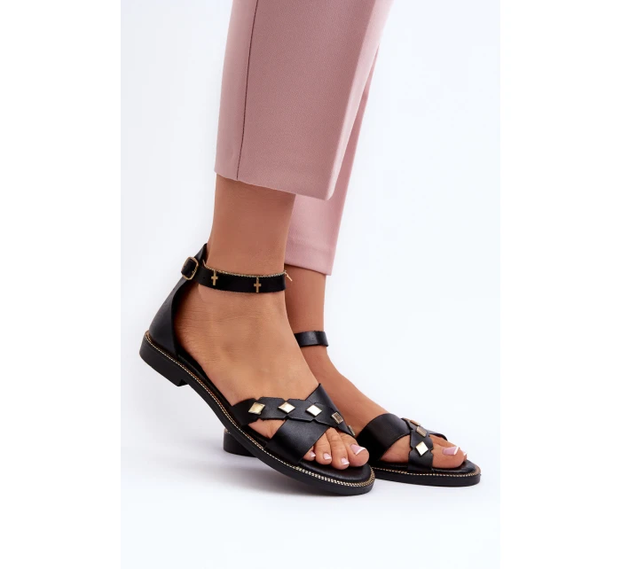 Zazoo 40378 Ploché Dámské Kožené Sandály Černé