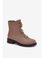 Kožené Dámské Kotníkové Boty S Ozdobnými  Béžové model 21712816 - Boto