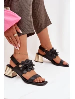 Kožené sandály na podpatku D&A CR61-3062 Černé