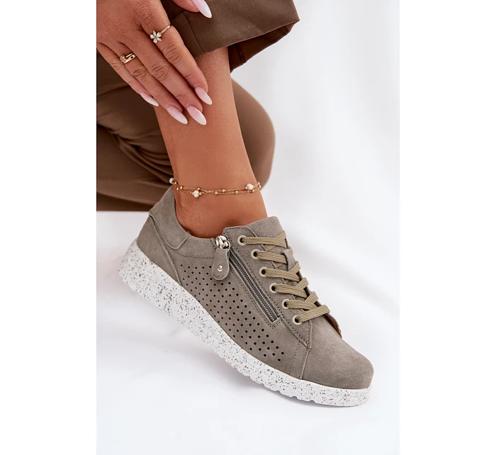 Dámské semišové polobotky se zipem tmavě zelené Cemela