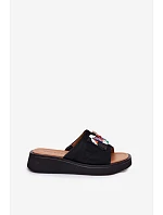 Kožené Semišové Dámské Pantofle s Ozdobou na Platformě Vinceza 66942 Černé