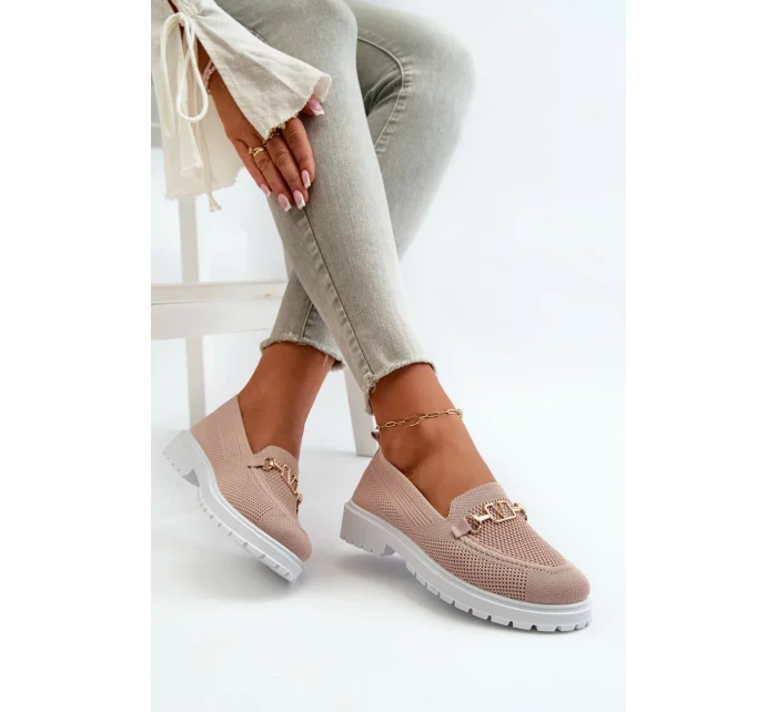 Dámské mokasíny na plochém podpatku se zlatými detaily, růžová Limentia Dámské mokasíny na plochém podpatku se zlatými detaily, růžová Limentia
