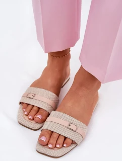 Dámské ploché pantofle s páskem a přezkou – béžové Zilina