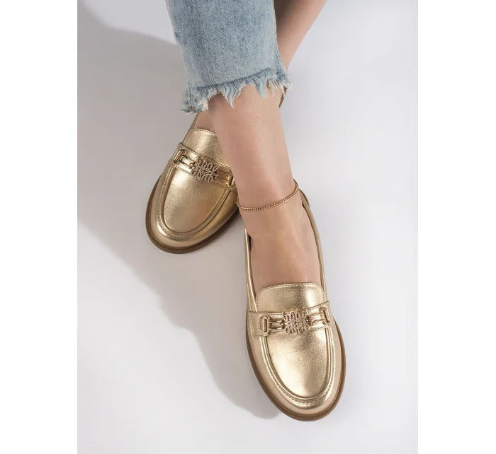 Klasické dámské mokasíny zlaté na plochém podpatku Klasické dámské mokasíny zlaté na plochém podpatku