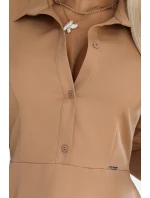 286-8 SANDY Košilové halenkové šaty s páskem - MOCHA MOUSSE