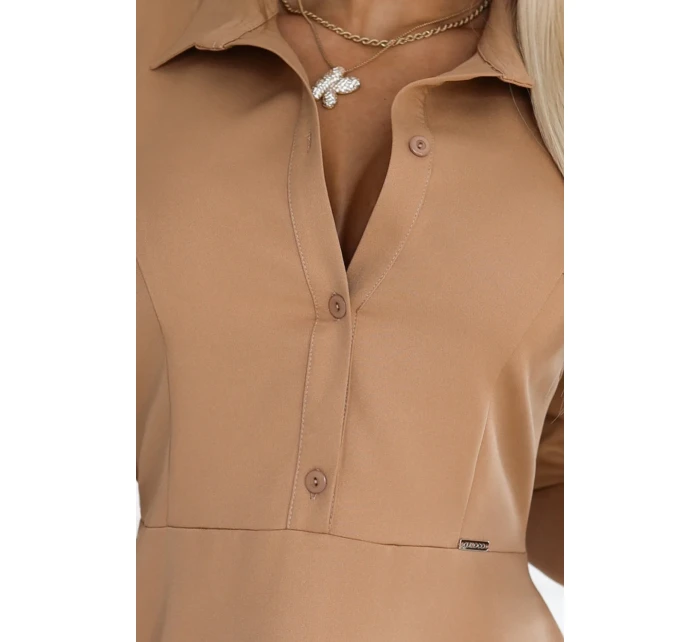 286-8 SANDY Košilové halenkové šaty s páskem - MOCHA MOUSSE