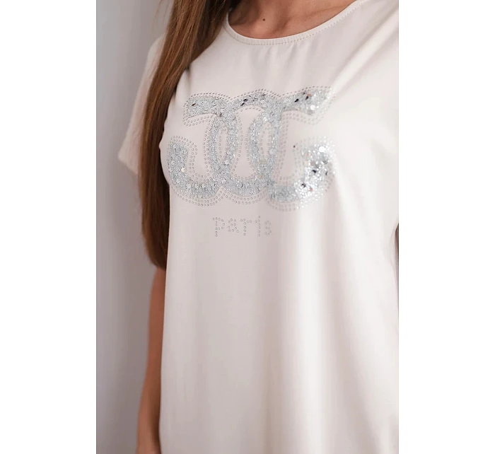 Dámské viskózové šaty s krátkým rukávem a ozdobným potiskem béžové Dámské viskózové šaty s krátkým rukávem a ozdobným potiskem béžové