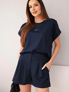 Dámský komplet z model 22147954 s halenkou a šortkami se záhyby námořnická modrá - K-Fashion