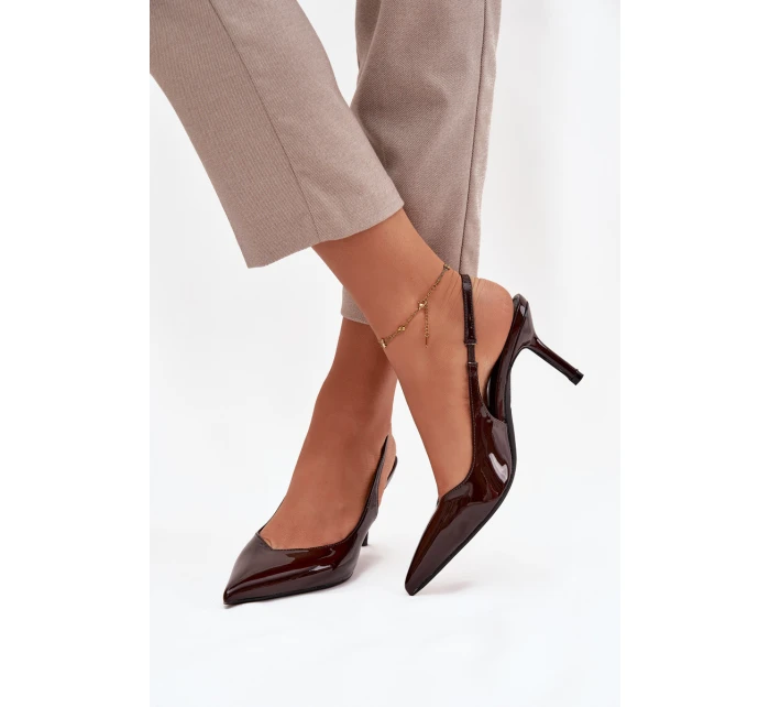 Lakované lodičky na jehlovém podpatku Čokoládové model 21757876 - Boto