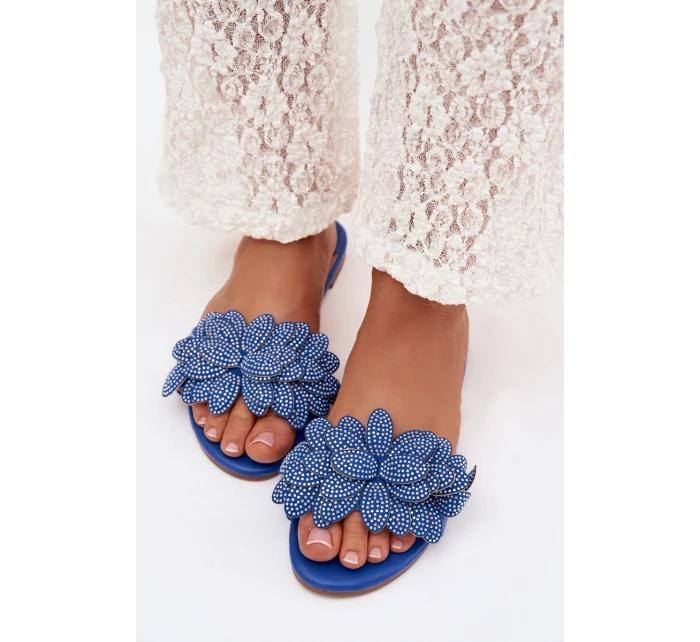 Dámské ploché modré pantofle s ozdobou Grelora