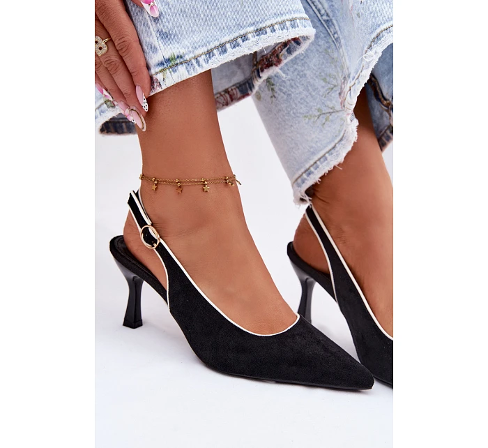 Dámské sandály na podpatku s lemovkou Černé model 22111356 - Boto